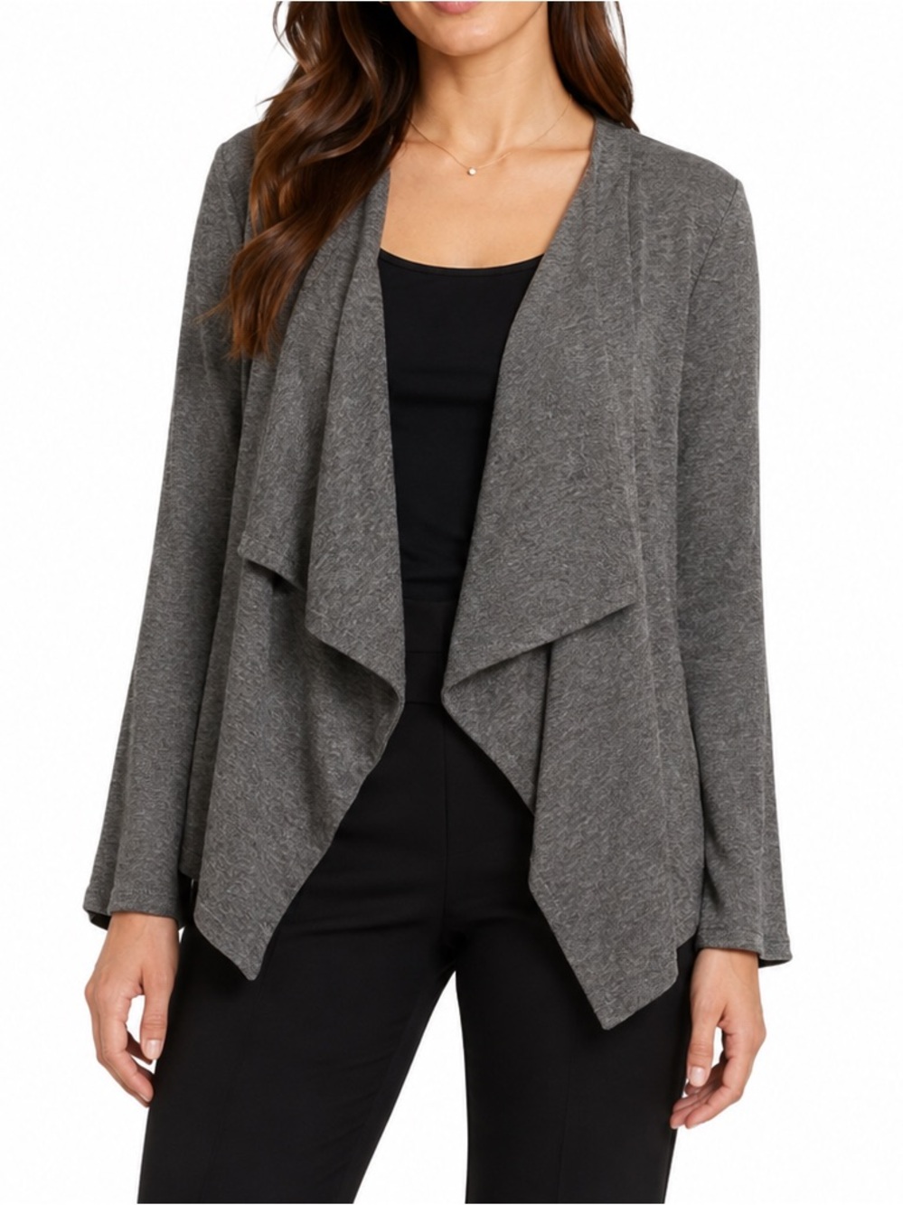 Anne Klein XL Gray Open Front Drape Cardigan Lightweight Knit